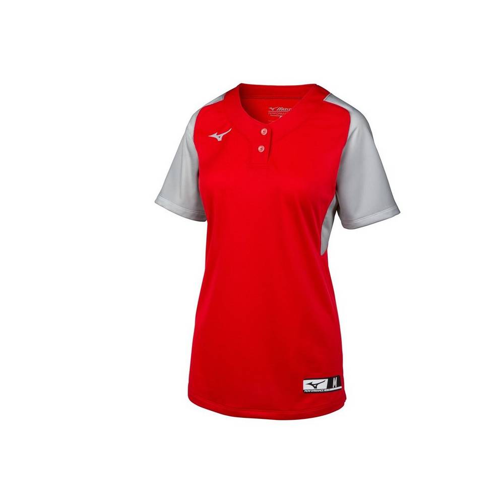 Mizuno Women's Aerolite 2-Button Softball Jersey Red/Grey (350715-LGF)